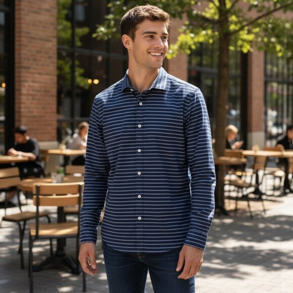 Banana Republic Other - BANANA REPUBLIC Non Iron Tailored Slim Fit Button Down Shirt S Navy White Stripe